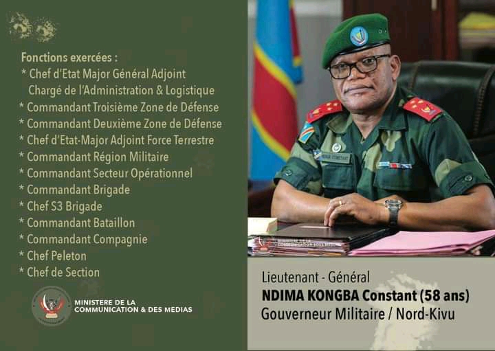 Etat de siège : Le Général Constant NDIMA, nouveau gouverneur du Nord-Kivu arrive enfin ce 10 mai