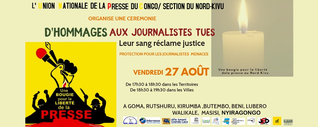 Nord-Kivu : l&rsquo;UNPC Clôture ce vendredi la campagne »Une bougie pour la liberté de la presse » au rond point Tshukudu