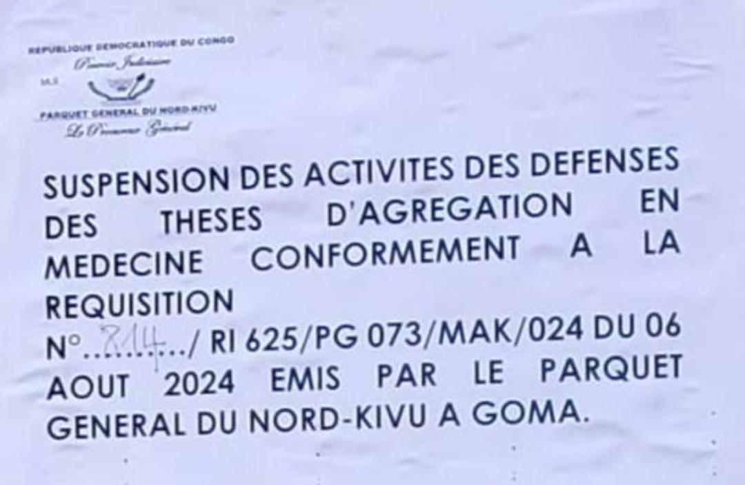 Goma: Suspension des soutenances de thèses à l&rsquo;Université de Goma : le Procureur général du parquet du Nord-Kivu intervient