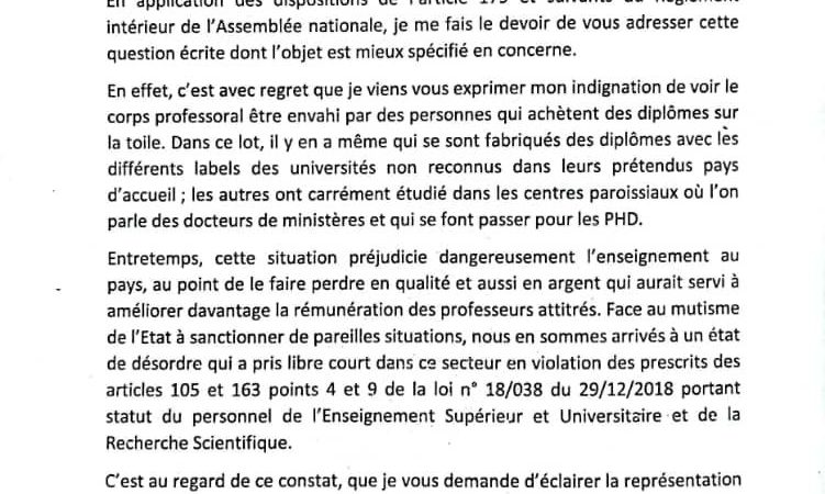 RDC : Une question écrite adressée à la Ministre de l’Enseignement Supérieur sur la présence de faussaires dans le corps professoral