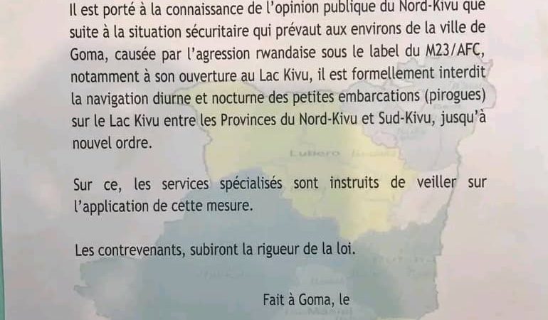 RDC: le gouverneur du Nord-Kivu interdit la navigation des pirogues sur le lac Kivu pour des raisons sécuritaires